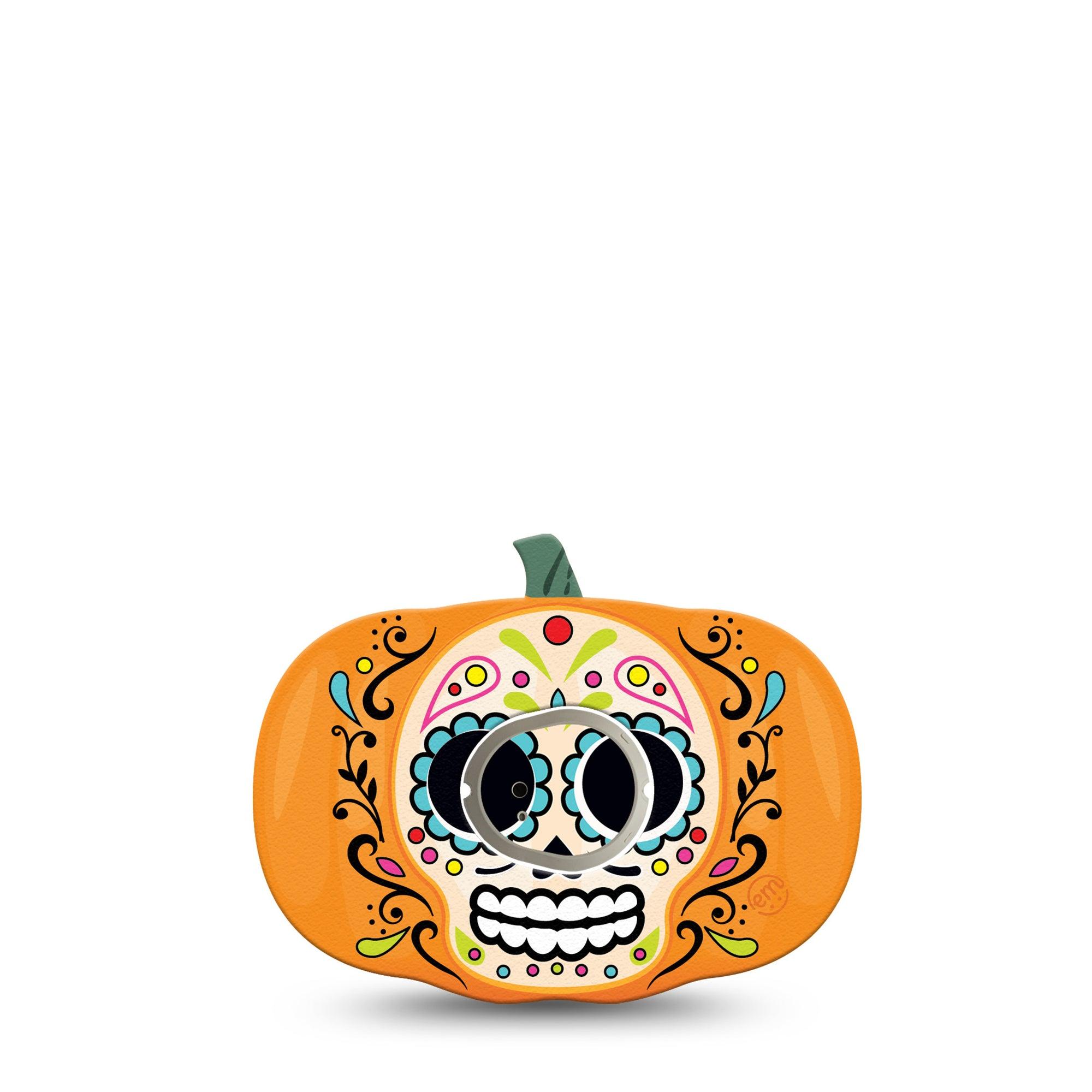 ExpressionMed Sugar Skull Pumpkin Dexcom G7 Sticker and Tape, Dexcom Stelo Glucose Biosensor System, Artistic Halloween Pumpkin Vinyl Sticker and Tape Pairing Continuous Glucose Monitor Design