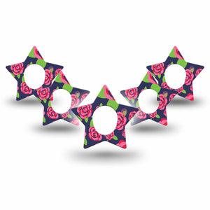 ExpressionMed Pretty Pink Roses Dexcom G7 Star Shape Tape, Dexcom Stelo Glucose Biosensor System, 5-Pack Tape Floral Beauty, Adhesive Tape CGM Design
