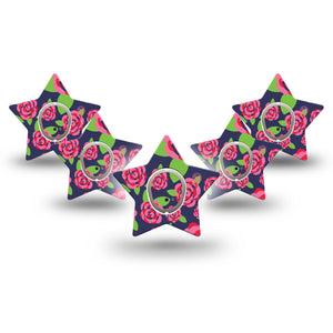 ExpressionMed Pretty Pink Roses Dexcom G7 Star Shape Tape, Dexcom Stelo Glucose Biosensor System, 5-Pack Tape and 5-Pack Sticker Garden Roses, Adhesive Tape CGM Design