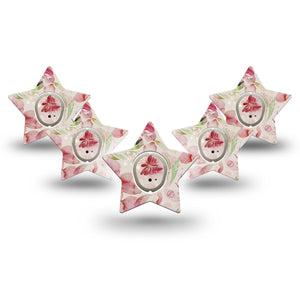 ExpressionMed Ethereal Spring Dexcom G7 Star Shape 5-Pack Ethereal Flowers Overlay Tape CGM Design, Dexcom Stelo Glucose Biosensor System with center stickers