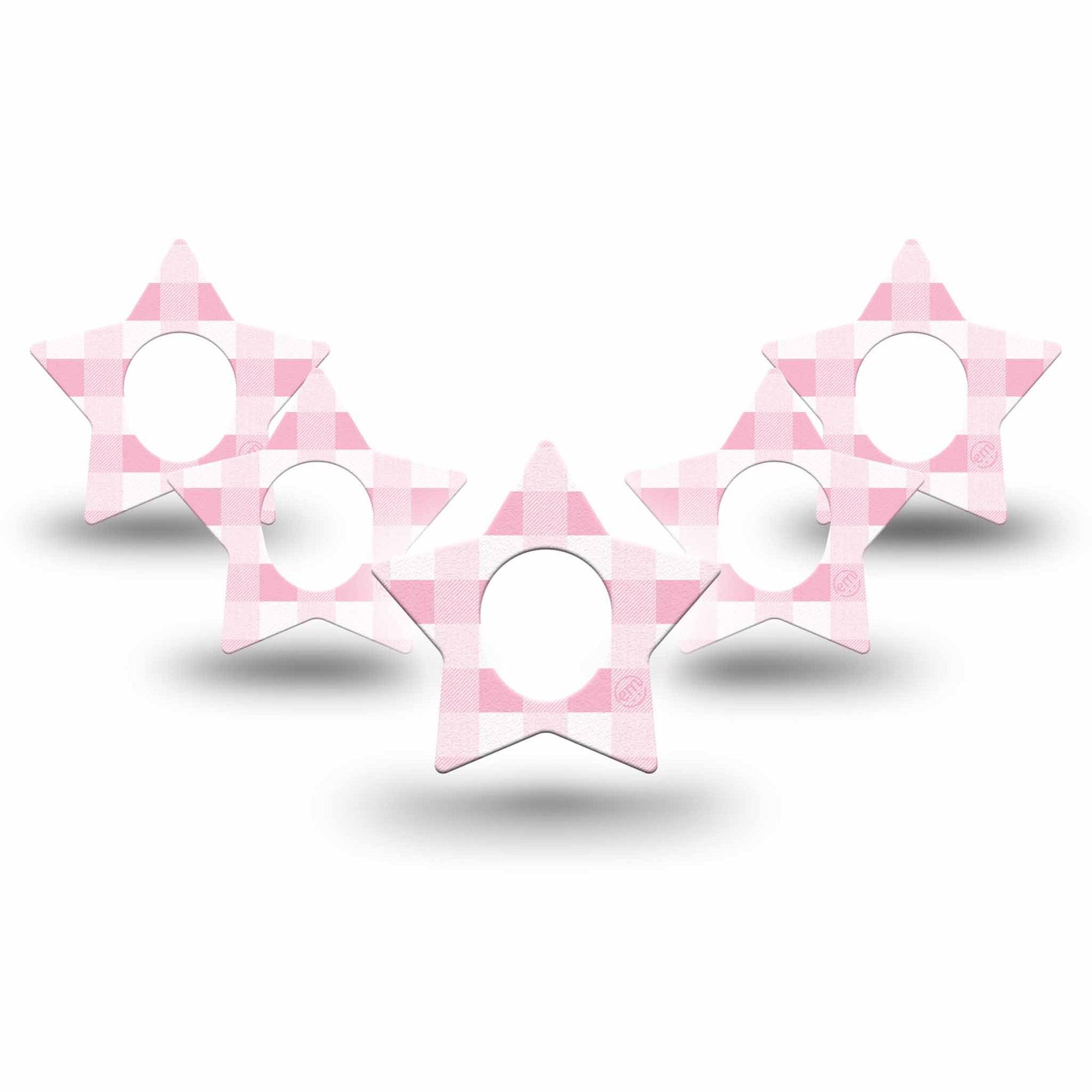 ExpressionMed Pink Gingham Dexcom G7 Star Shape Tape, Dexcom Stelo Glucose Biosensor System,  5-Pack Tape Retro Checks, Overlay Patch CGM Design