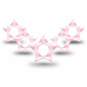 ExpressionMed Pink Gingham Dexcom G7 Star Shape Tape, Dexcom Stelo Glucose Biosensor System,  5-Pack Tape Retro Checks, Overlay Patch CGM Design