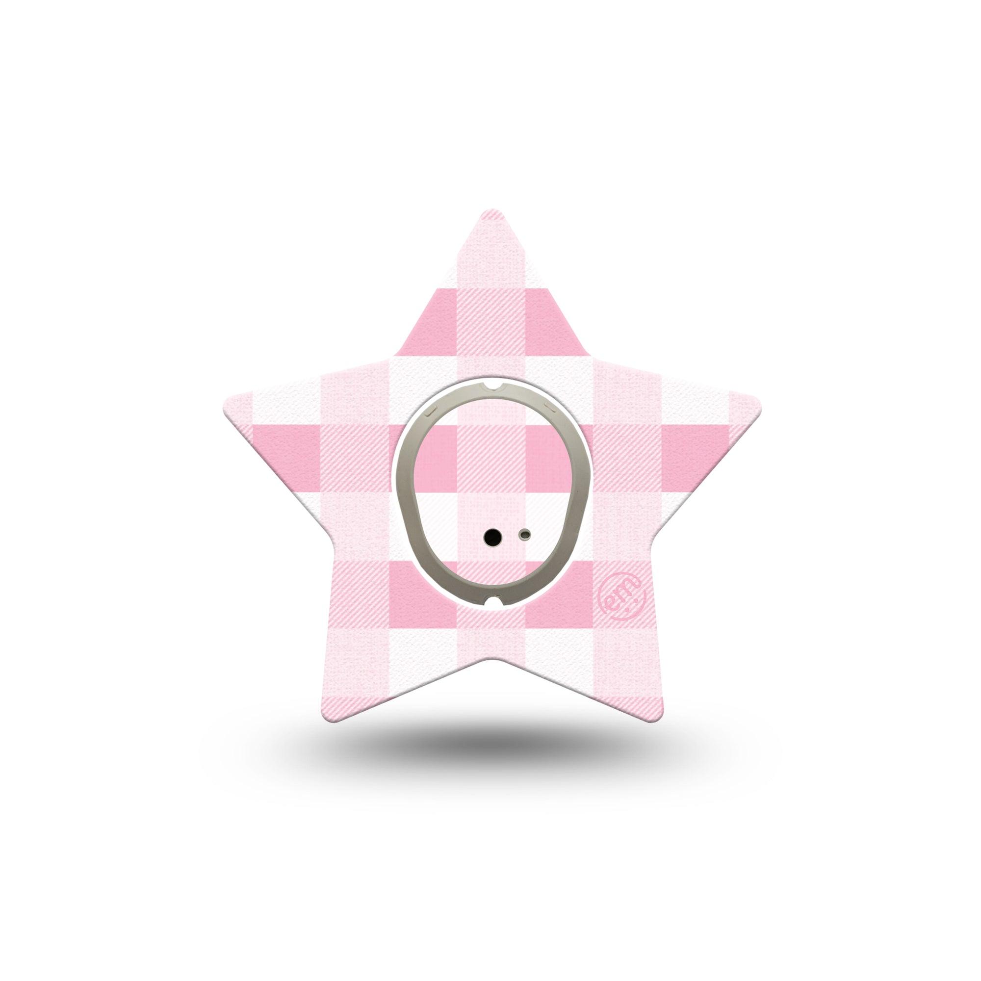 ExpressionMed Pink Gingham Dexcom G7 Star Shape Tape, Dexcom Stelo Glucose Biosensor System,  Single Tape and Single Sticker Classic Gingham, Overlay Patch CGM Design