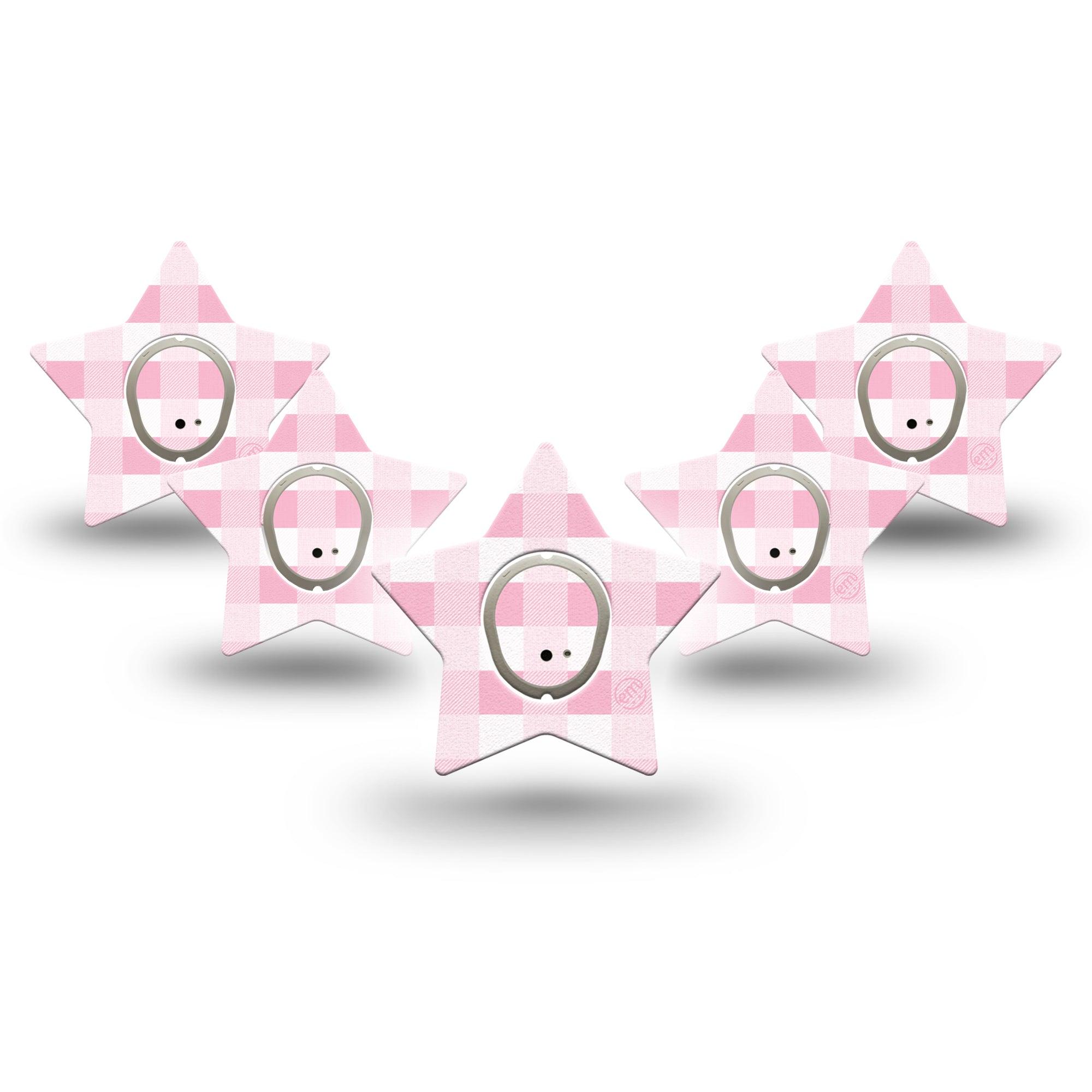 ExpressionMed Pink Gingham Dexcom G7 Star Shape Tape, Dexcom Stelo Glucose Biosensor System,  5-Pack Tape and 5-Pack Sticker Woven Pattern, Overlay Patch CGM Design