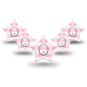 ExpressionMed Pink Gingham Dexcom G7 Star Shape Tape, Dexcom Stelo Glucose Biosensor System,  5-Pack Tape and 5-Pack Sticker Woven Pattern, Overlay Patch CGM Design
