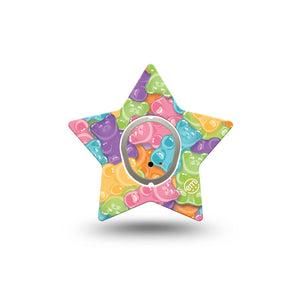 ExpressionMed Gummy Bears Dexcom G7 Star Shape Tape, Dexcom Stelo Glucose Biosensor System,  Single Tape  and Sticker, Bear-Shaped Overlay Patch CGM Design