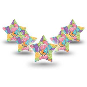 ExpressionMed Gummy Bears Dexcom G7 Star Shape Tape, Dexcom Stelo Glucose Biosensor System, 5-Pack Tapes and Stickers Jelly Sweets Overlay Patch CGM Design