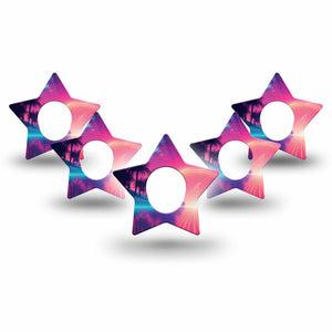 ExpressionMed Neon Synthwave Dexcom G7 Star Shape Tape, Dexcom Stelo Glucose Biosensor System,  5-Pack Tape Cyber Grid, Overlay Patch CGM Design