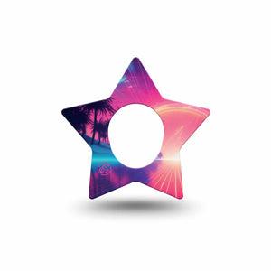 ExpressionMed Neon Synthwave Dexcom G7 Star Shape Tape, Dexcom Stelo Glucose Biosensor System,  Single Tape Cyber Grid, Overlay Patch CGM Design