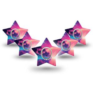 ExpressionMed Neon Synthwave Dexcom G7 Star Shape Tape, Dexcom Stelo Glucose Biosensor System,  5-Pack Tape and 5-Pack Sticker Cyber Grid, Overlay Patch CGM Design