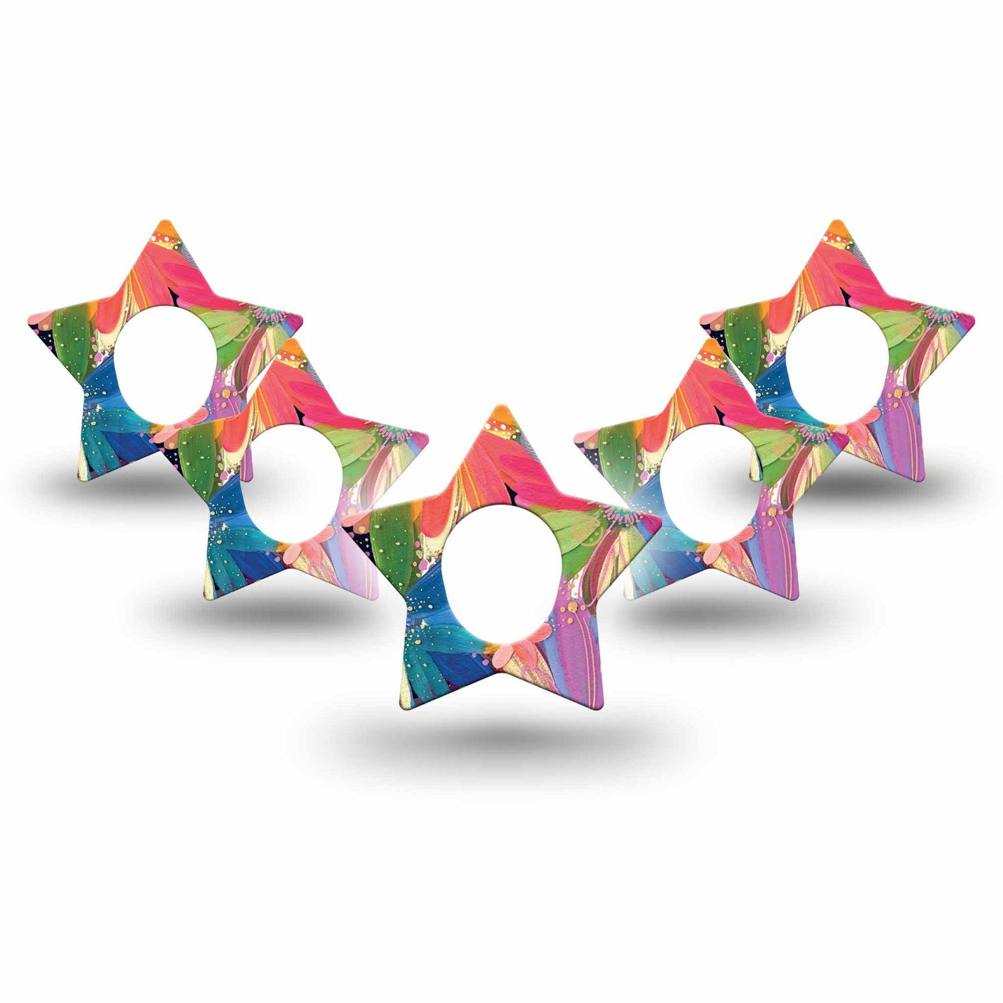 ExpressionMed Flower Song Dexcom G7 Star Shape 5-Pack Painted Daisies by Etta Vee Overlay Tape CGM Design, Dexcom Stelo Glucose Biosensor System