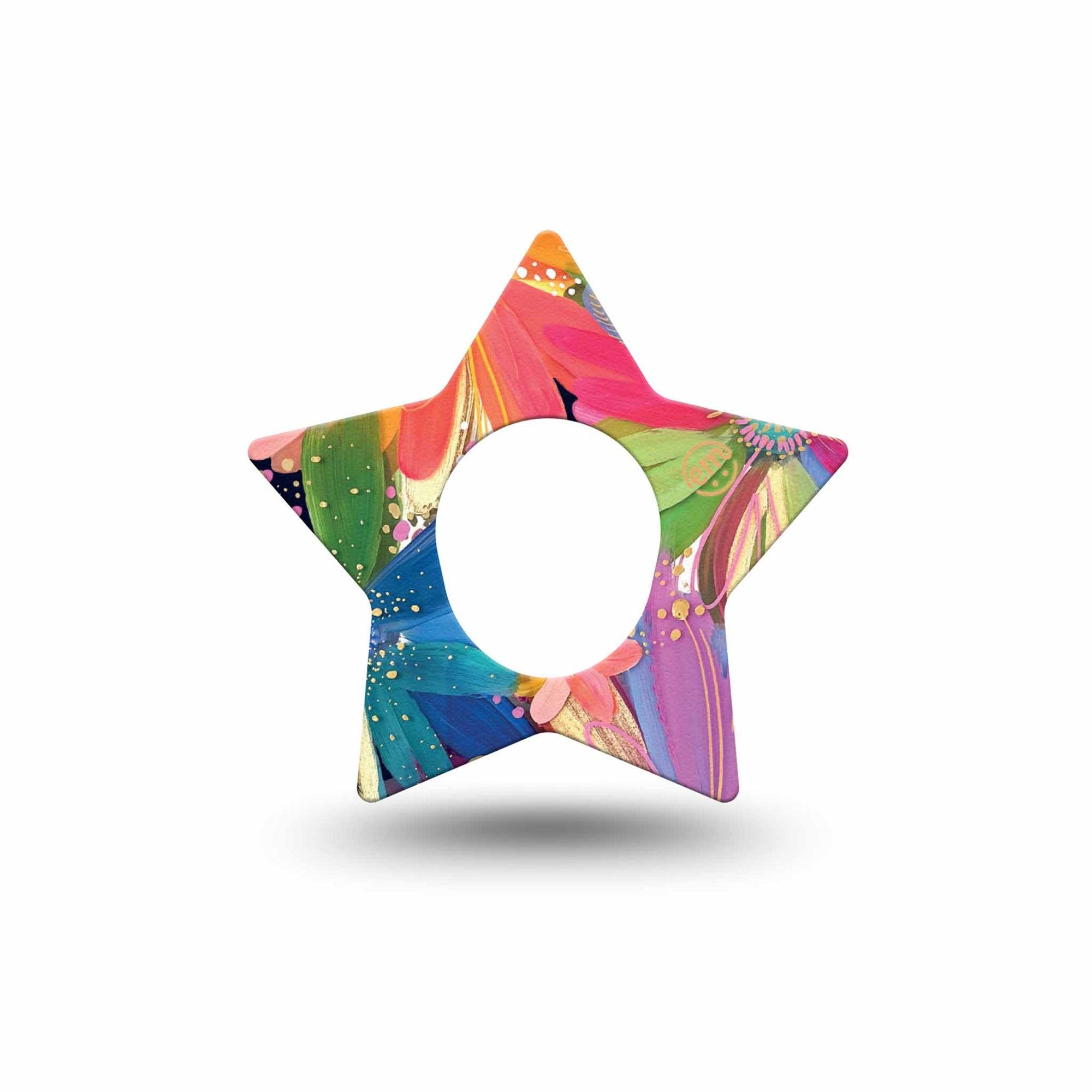 ExpressionMed Flower Song Dexcom G7 Star Shape Single Colorful Abstract by Etta Vee Overlay Tape CGM Design, Dexcom Stelo Glucose Biosensor System