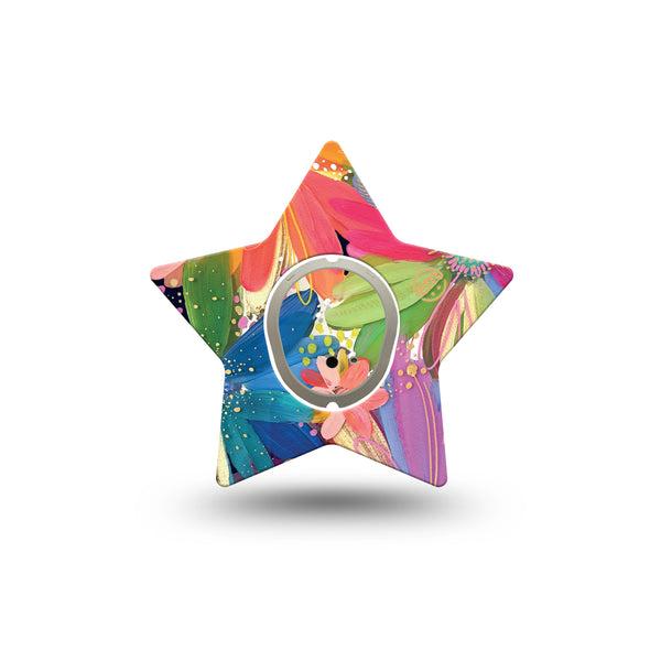 ExpressionMed Flower Song Dexcom G7 Star Shape Single Colorful Abstract by Etta Vee Overlay Tape CGM Design, Dexcom Stelo Glucose Biosensor System with center sticker