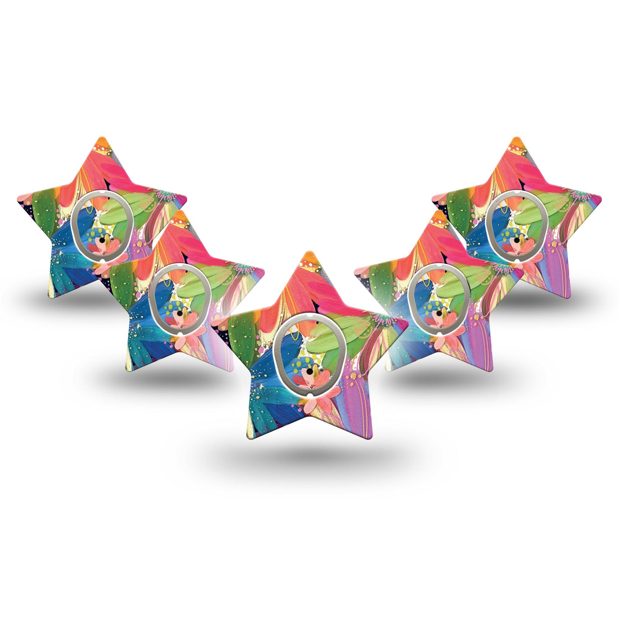 ExpressionMed Flower Song Dexcom G7 Star Shape 5-Pack Painted Daisies by Etta Vee Overlay Tape CGM Design, Dexcom Stelo Glucose Biosensor System