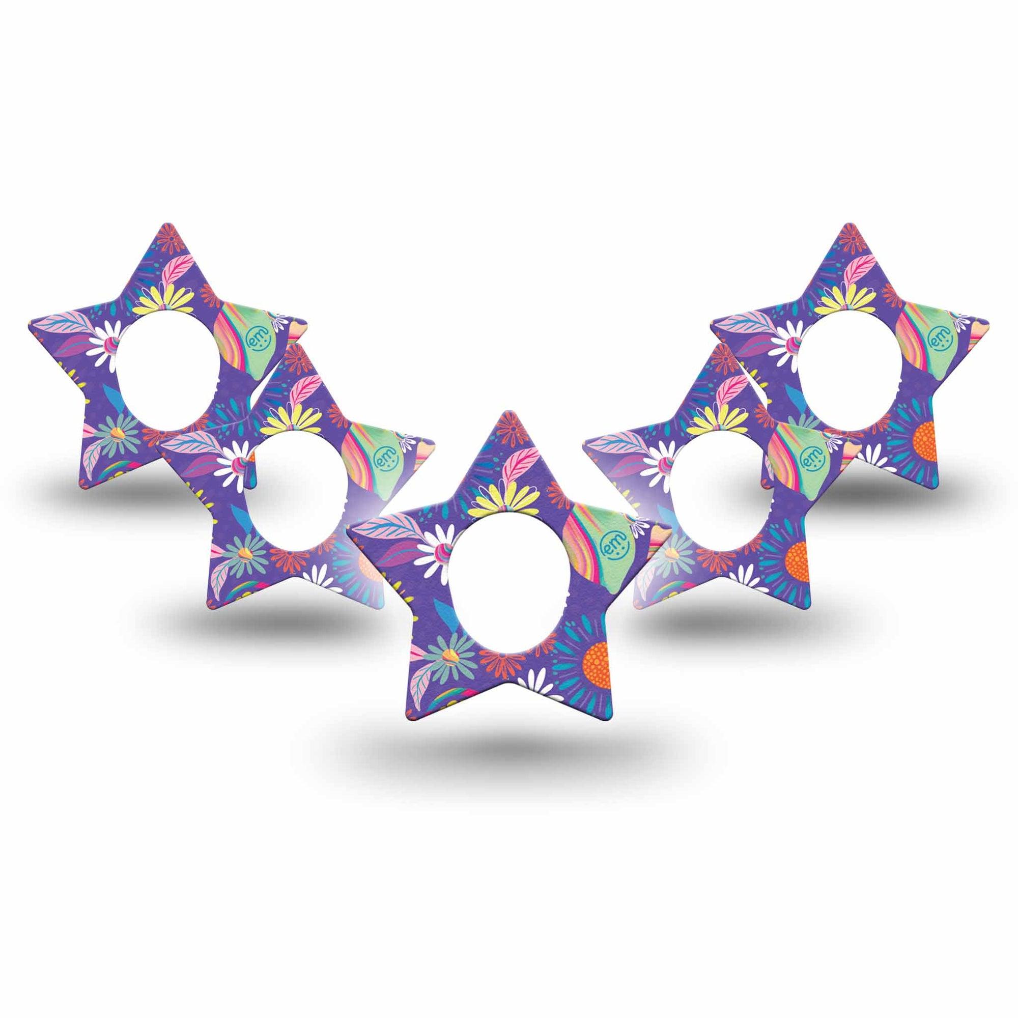 ExpressionMed Purple Flower Dexcom G7 Star Shape 5-Pack Exclusive Etta Vee Art Overlay Tape CGM Design, Dexcom Stelo Glucose Biosensor System