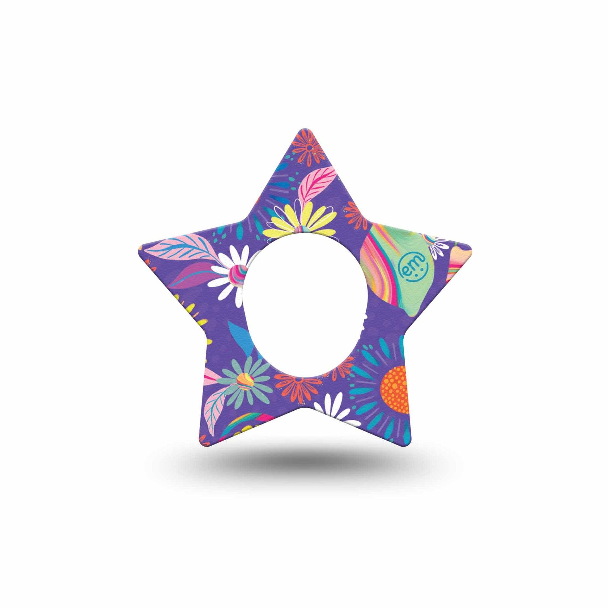 ExpressionMed Purple Flowers Dexcom G7 Star Shape Single Digital Art by Etta Vee Overlay Tape CGM Design, Dexcom Stelo Glucose Biosensor System