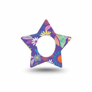 ExpressionMed Purple Flowers Dexcom G7 Star Shape Single Digital Art by Etta Vee Overlay Tape CGM Design, Dexcom Stelo Glucose Biosensor System