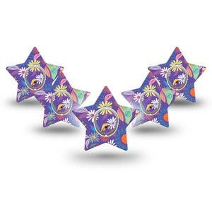 ExpressionMed Purple Flower Dexcom G7 Star Shape 5-Pack Tape and 5-Pack Sticker Exclusive Etta Vee Art Overlay Tape CGM Design, Dexcom Stelo Glucose Biosensor System