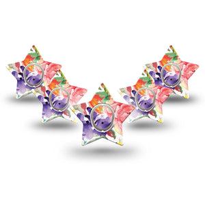 ExpressionMed Floral Art Dexcom G7 Star Shape 5-Pack watercolor irises Overlay Tape CGM Design, Dexcom Stelo Glucose Biosensor System with center stickers