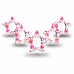 ExpressionMed Romantic Blooms Dexcom G7 Star Shape Tape 5-Pack watercolor flowers Overlay Tape CGM Design, Dexcom Stelo Glucose Biosensor System