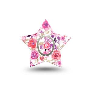 ExpressionMed Romantic Blooms Dexcom G7 Star Shape Tape Single Tape and Single Sticker Botanical Pattern Overlay Tape CGM Design, Dexcom Stelo Glucose Biosensor System