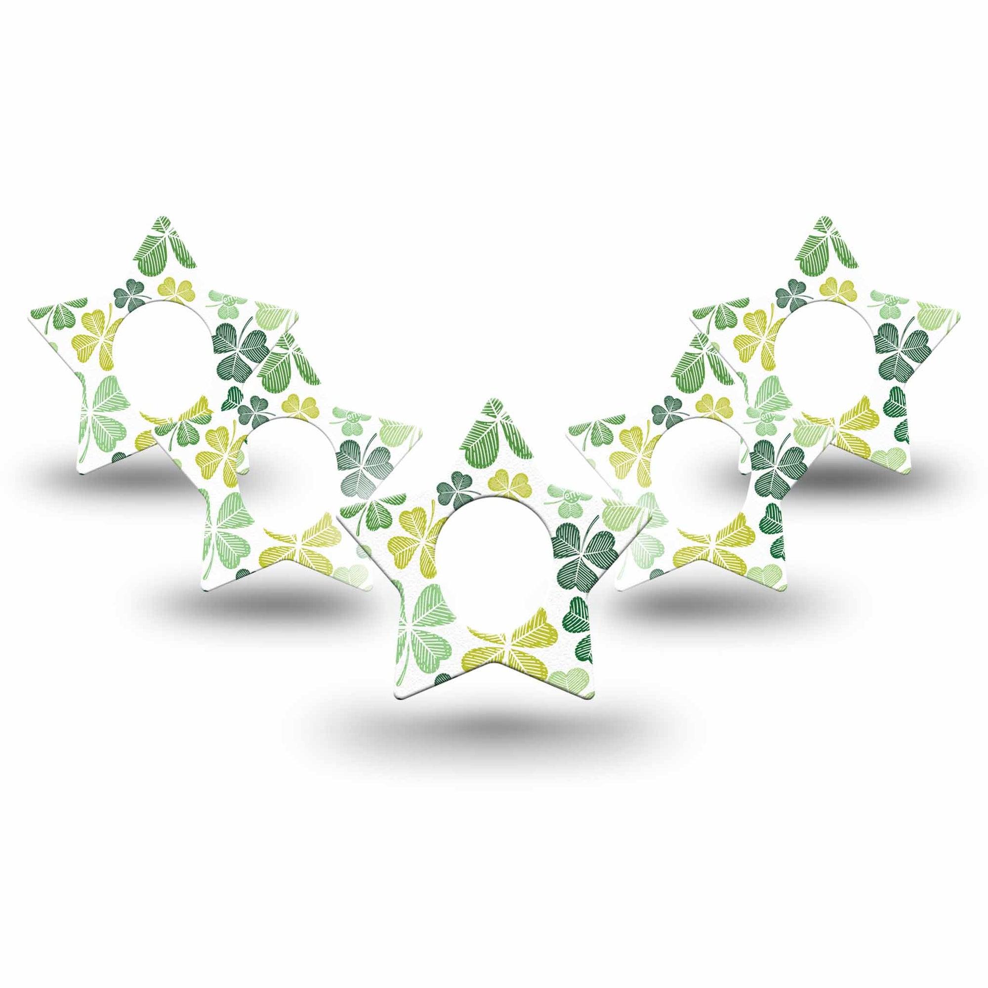 ExpressionMed Clover Pile Dexcom G7 Star Shape Tape, Dexcom Stelo Glucose Biosensor System,  5-Pack Tape Irish Clover Petals, Overlay Patch CGM Design
