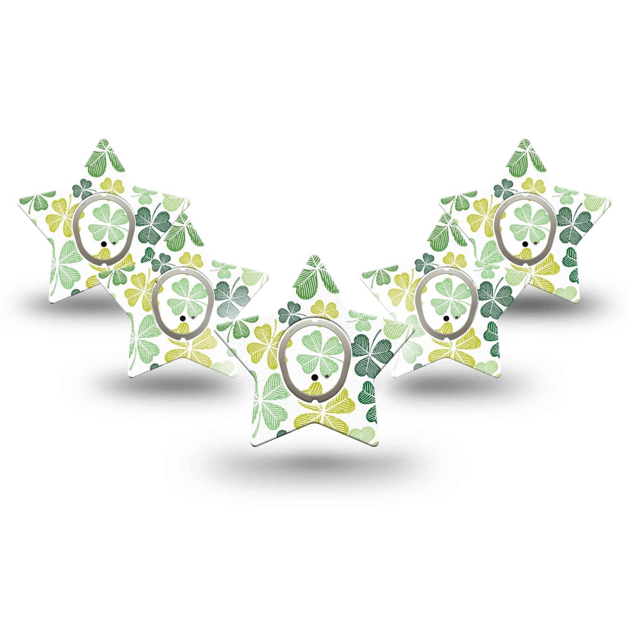 ExpressionMed Clover Pile Dexcom G7 Star Shape Tape, Dexcom Stelo Glucose Biosensor System,  5-Pack Tape and 5-Pack Sticker Three-Leaf Clovers, Overlay Patch CGM Design