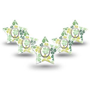 ExpressionMed Clover Pile Dexcom G7 Star Shape Tape, Dexcom Stelo Glucose Biosensor System,  5-Pack Tape and 5-Pack Sticker Three-Leaf Clovers, Overlay Patch CGM Design