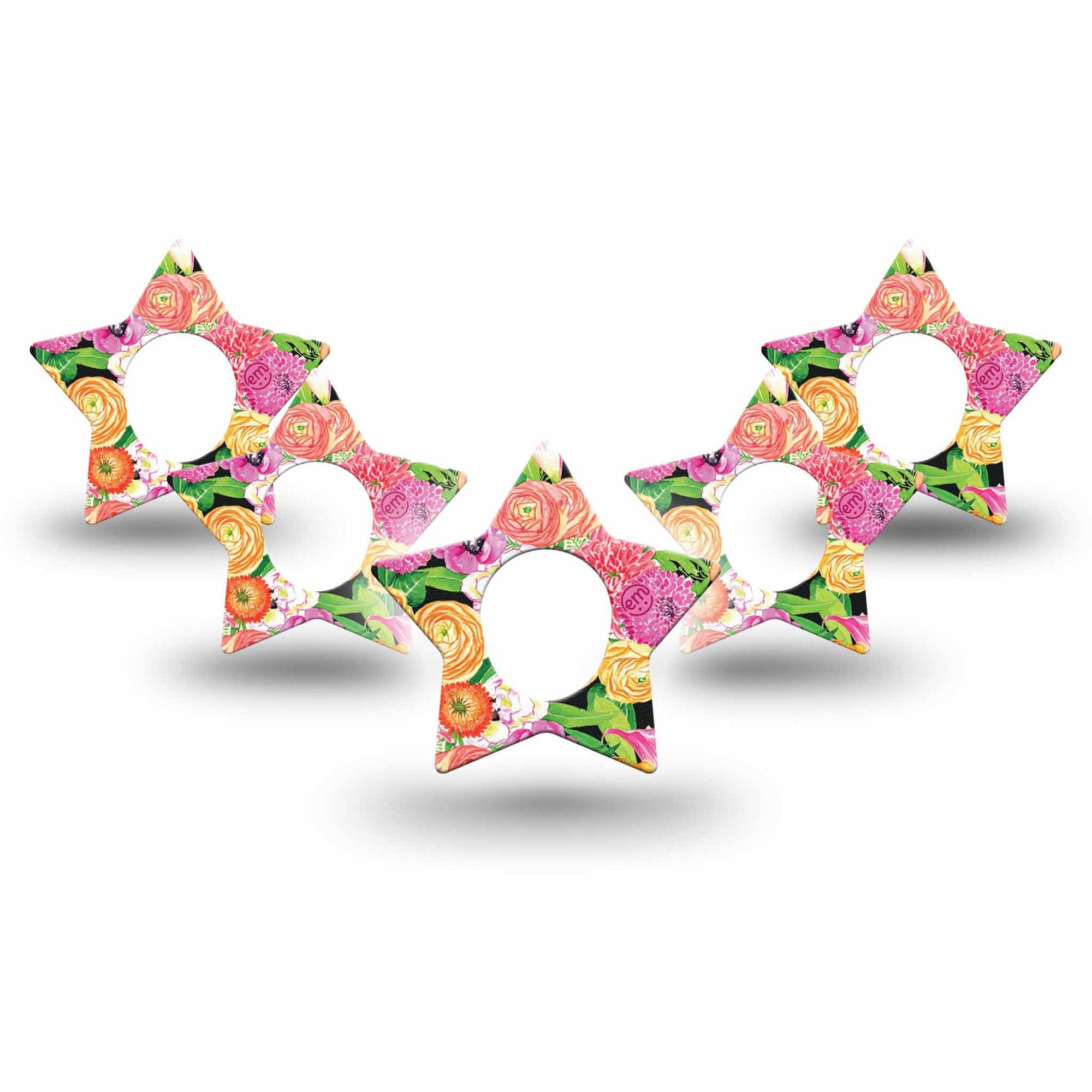 ExpressionMed Hand Painted Flowers Dexcom G7 Star Shape Tape, Dexcom Stelo Glucose Biosensor System, 5-Pack Tape Handcrafted Florals, Overlay Patch CGM Design