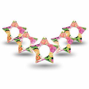 ExpressionMed Hand Painted Flowers Dexcom G7 Star Shape Tape, Dexcom Stelo Glucose Biosensor System, 5-Pack Tape Handcrafted Florals, Overlay Patch CGM Design