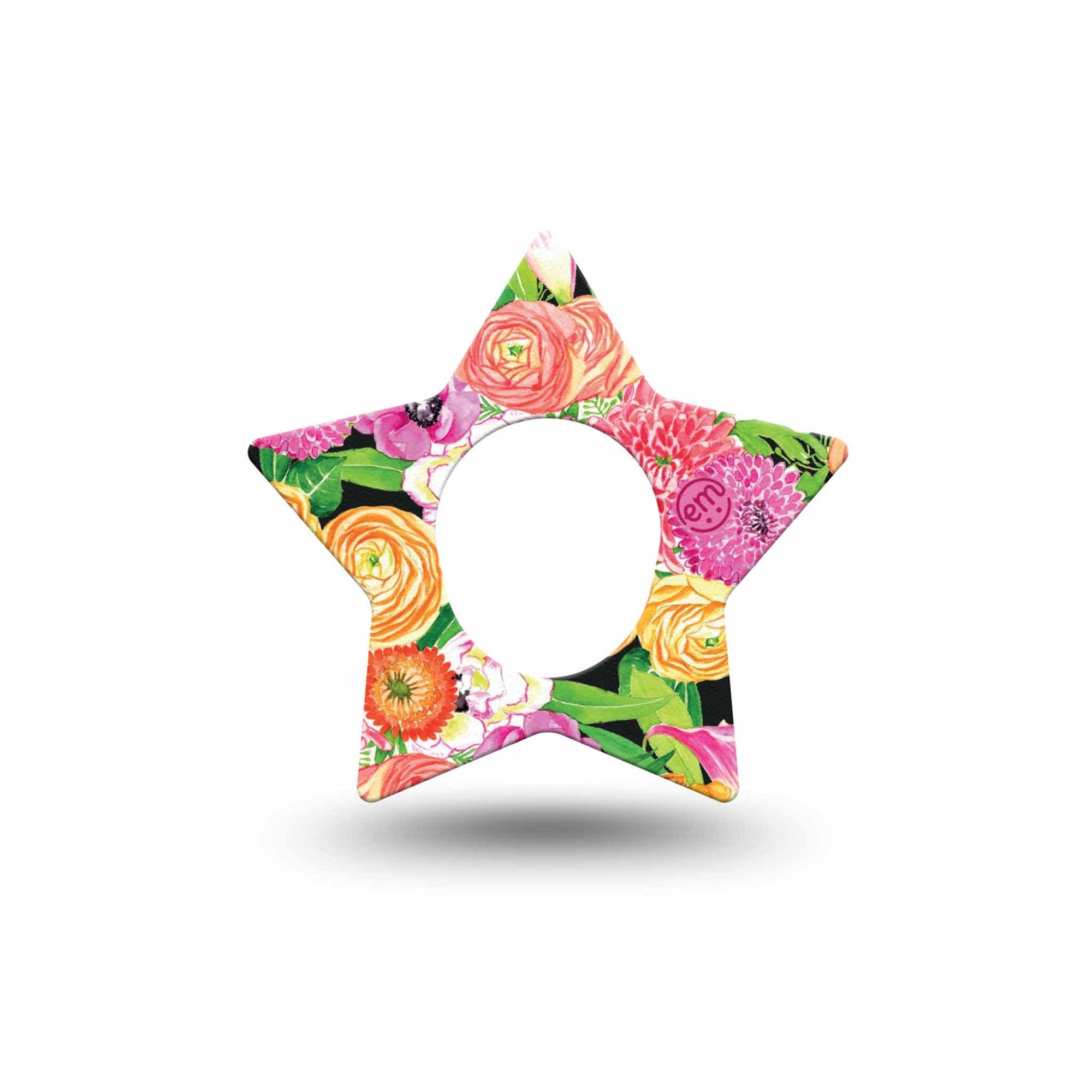 ExpressionMed Hand Painted Flowers Dexcom G7 Star Shape Tape, Dexcom Stelo Glucose Biosensor System, Single Tape Floral Art, Overlay Patch CGM Design