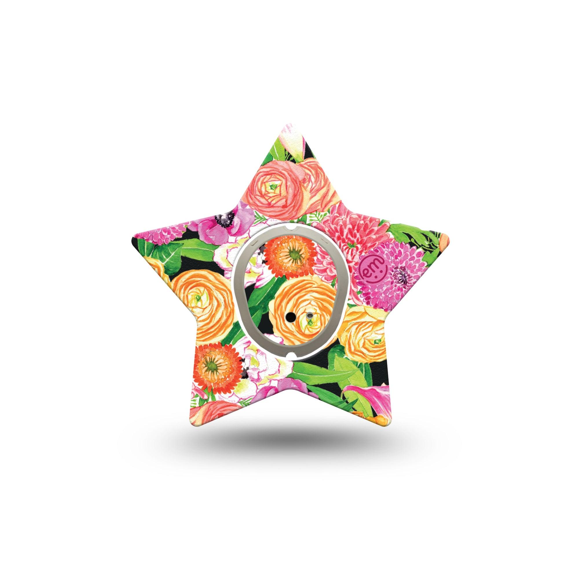 ExpressionMed Hand Painted Flowers Dexcom G7 Star Shape Tape, Dexcom Stelo Glucose Biosensor System, Single Tape and Single Sticker Custom Flowers, Overlay Patch CGM Design