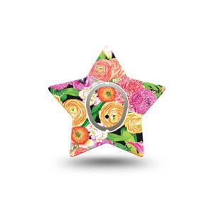 ExpressionMed Hand Painted Flowers Dexcom G7 Star Shape Tape, Dexcom Stelo Glucose Biosensor System, Single Tape and Single Sticker Custom Flowers, Overlay Patch CGM Design