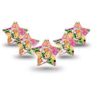 ExpressionMed Hand Painted Flowers Dexcom G7 Star Shape Tape, Dexcom Stelo Glucose Biosensor System  5-Pack Tape and 5-Pack Sticker Vibrant Flowers, Overlay Patch CGM Design