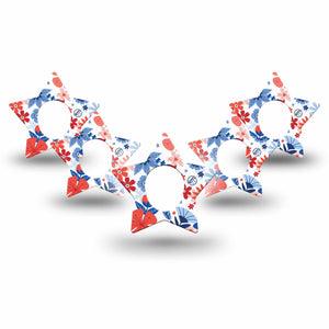 ExpressionMed July Flowers Dexcom G7 Star Shape Tape,Dexcom Stelo Glucose Biosensor System, 5-Pack USA holiday garden Overlay Tape CGM Design