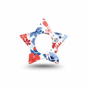 ExpressionMed July Flowers Dexcom G7, Dexcom Stelo Glucose Biosensor System, Star Shape Tape Single 4th of july florals Overlay Tape CGM Design