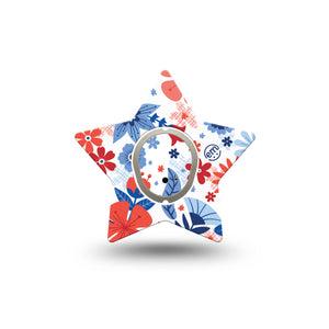 ExpressionMed July Flowers Dexcom G7 Star Shape Tape, Dexcom Stelo Glucose Biosensor System,  Single Tape and Single Sticker American Theme Flowers Overlay Patch CGM Design