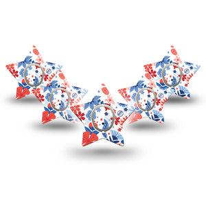 ExpressionMed July Flowers Dexcom G7 Star Shape Tape, Dexcom Stelo Glucose Biosensor System,  5-Pack Tape and 5-Pack Sticker American Holiday Theme Overlay Patch CGM Design