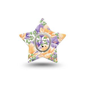 ExpressionMed Crocus Flowers Dexcom G7 Star Shape Single purple crocus Overlay Tape CGM Design, Dexcom Stelo Glucose Biosensor System with center sticker