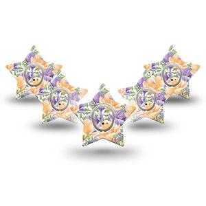 ExpressionMed Crocus Flowers Dexcom G7 Star Shape 5-Pack crocus flowers Overlay Tape CGM Design, Dexcom Stelo Glucose Biosensor System with center stickers