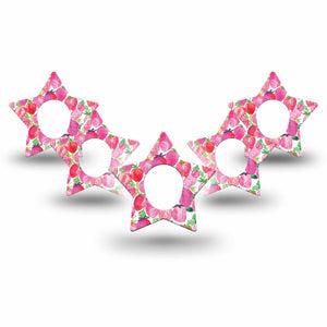 ExpressionMed Strawberry Crush Dexcom G7 Star Shape Tape, Dexcom Stelo Glucose Biosensor System, 5-Pack Watercolor strawberry Overlay Tape CGM Design