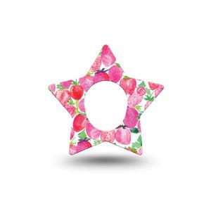 ExpressionMed Strawberry Crush Dexcom G7, Dexcom Stelo Glucose Biosensor System, Star Shape Tape Single Watercolor painted strawberries Overlay Tape CGM Design
