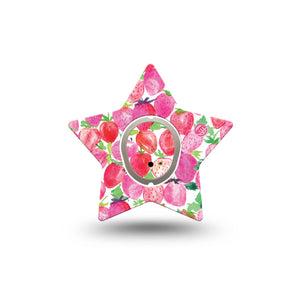 ExpressionMed Strawberry Crush Dexcom G7 Star Shape Tape, Dexcom Stelo Glucose Biosensor System,  Single Tape and Single Sticker Softly Painted Strawberry Fruits Overlay Patch CGM Design