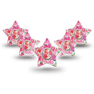 ExpressionMed Strawberry Crush Dexcom G7 Star Shape Tape, Dexcom Stelo Glucose Biosensor System,  5-Pack Tape and 5-Pack Sticker Strawberry Shortcake Theme Overlay Patch CGM Design