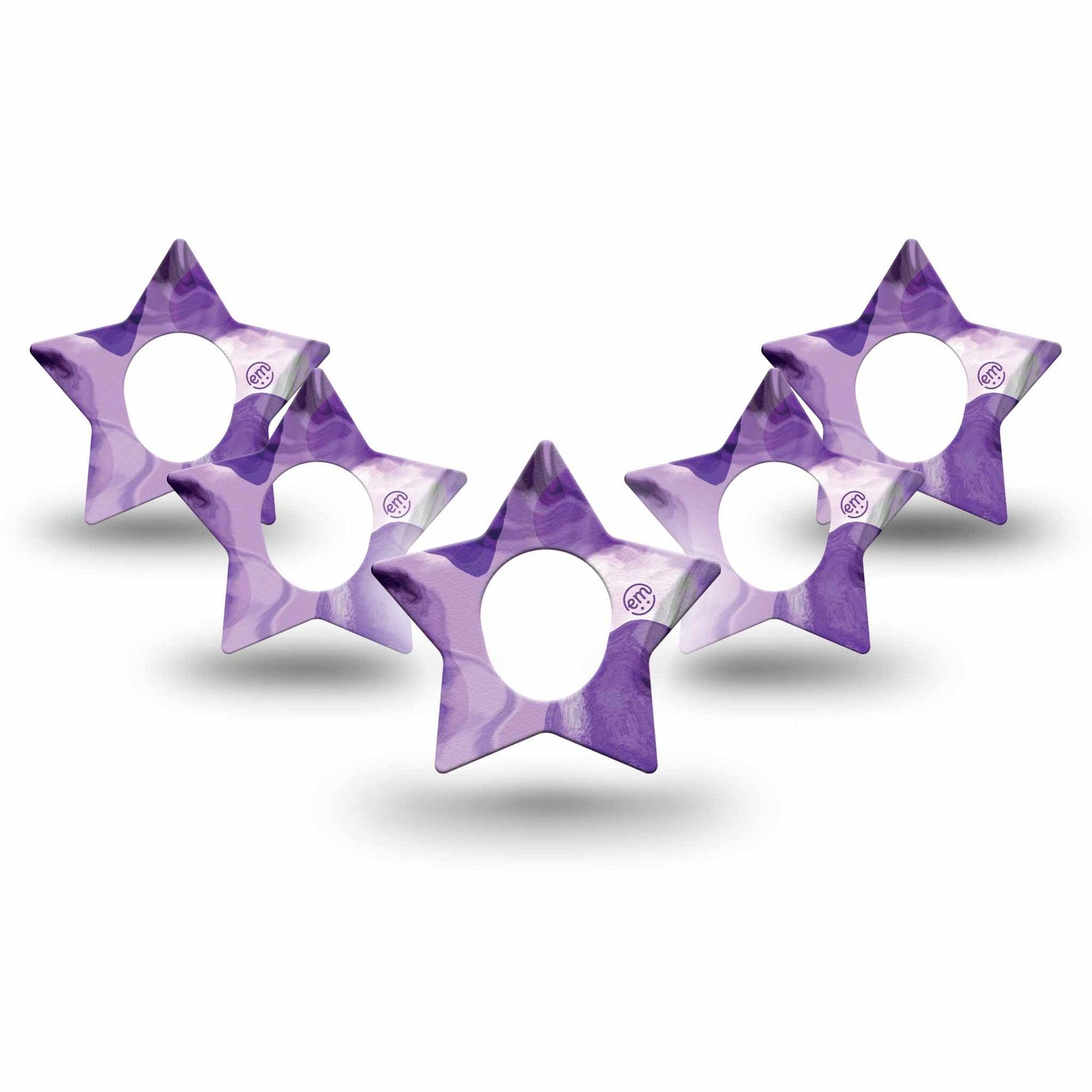 ExpressionMed Purple Storm Dexcom G7 Star Shape Tape, Dexcom Stelo Glucose Biosensor System, 5-Pack lacy purple looking texture Overlay Tape CGM Design