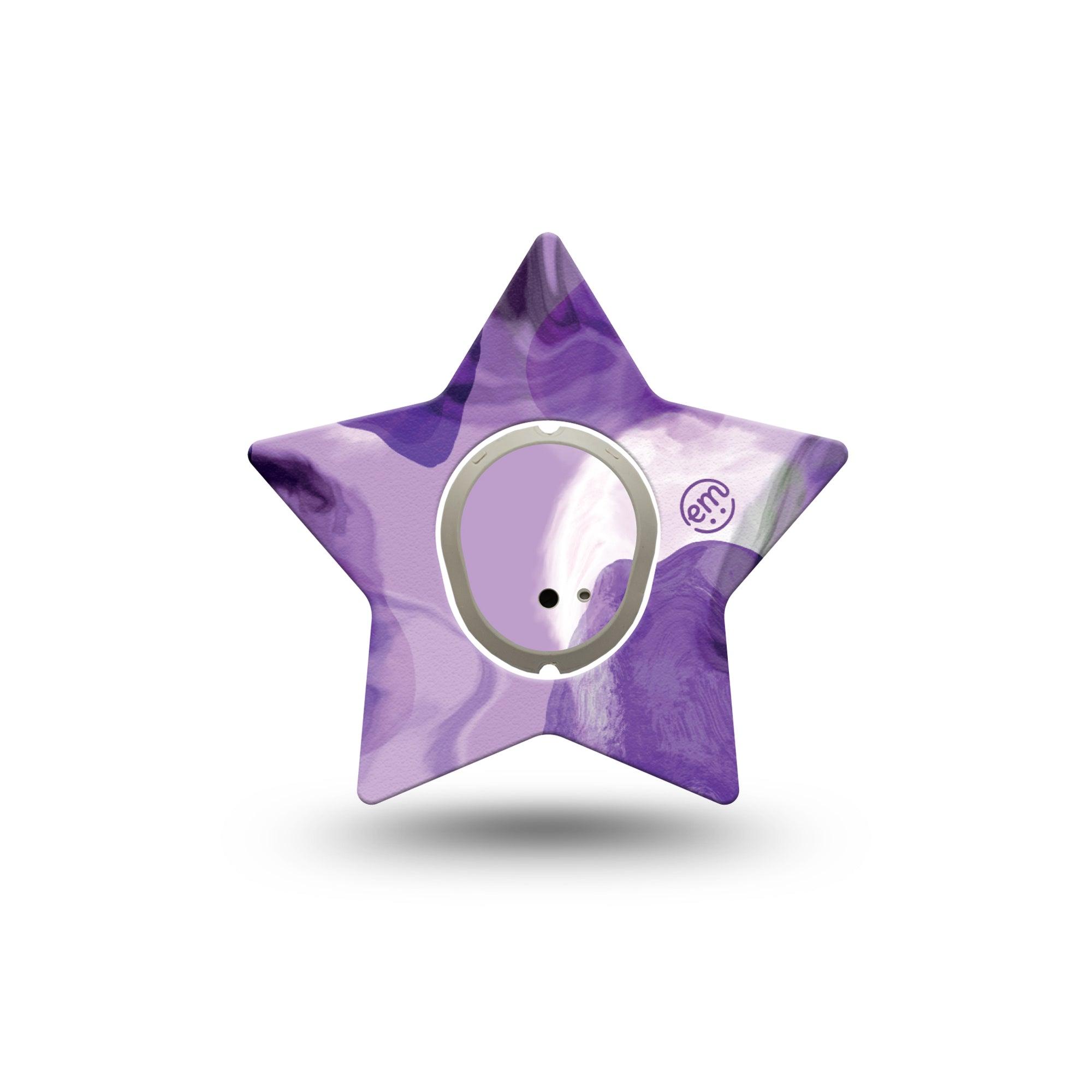 ExpressionMed Purple Storm Dexcom G7, Dexcom Stelo Glucose Biosensor System, Star Shape Tape Single Sticker and Tape purple swirly cloud Overlay Tape CGM Design
