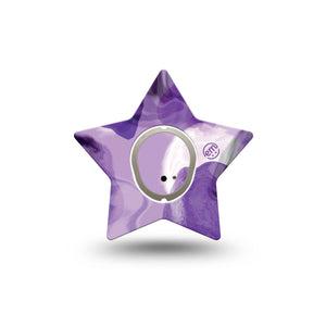 ExpressionMed Purple Storm Dexcom G7, Dexcom Stelo Glucose Biosensor System, Star Shape Tape Single Sticker and Tape purple swirly cloud Overlay Tape CGM Design