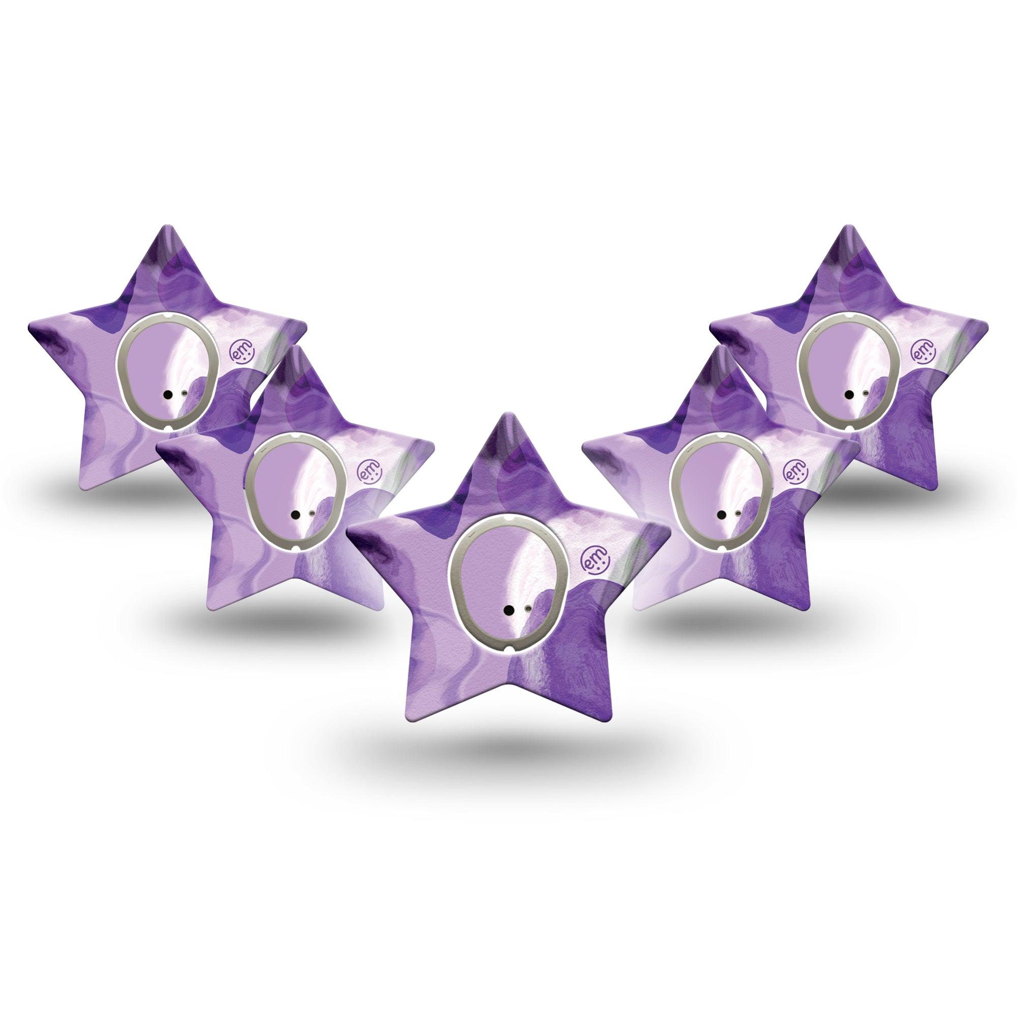 ExpressionMed Purple Storm Dexcom G7 Star Shape Tape, Dexcom Stelo Glucose Biosensor System, 5-Pack Tape and Sticker lacy purple looking texture Overlay Tape CGM Design