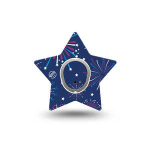 ExpressionMed Night Sky Celebration Dexcom G7 Star Shape Tape, Dexcom Stelo Glucose Biosensor System, Single Tape and Single Sticker American Fireworks Overlay Patch CGM Design