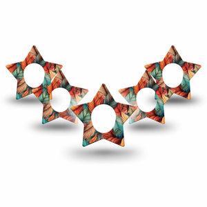 ExpressionMed Fall Leaf Feathers Dexcom G7 Star Shape Tape, Dexcom Stelo Glucose Biosensor System,  5-Pack Fall Inspired Feathers Overlay Patch CGM Design
